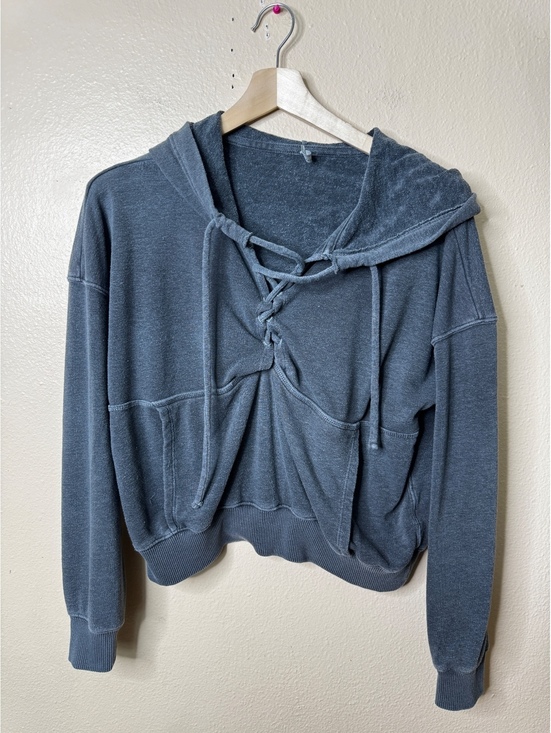 Free People Tops - Free People FP Movement Women’s Gray Lace Up Hooded Sweatshirt Pullover Size S